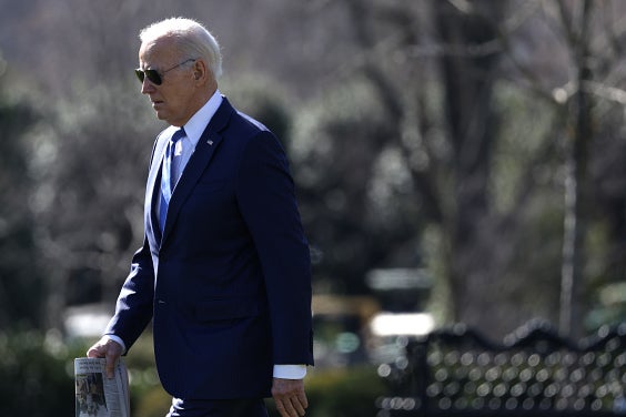 President Joe Biden walks towards to the Marine One prior to a South Lawn departure from the White House on February 7, 2024 in Washington, DC