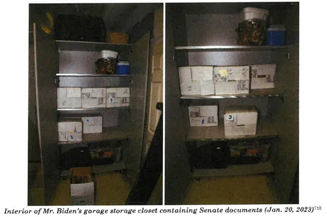 Interior of Biden’s garage storage closet containing Senate documents