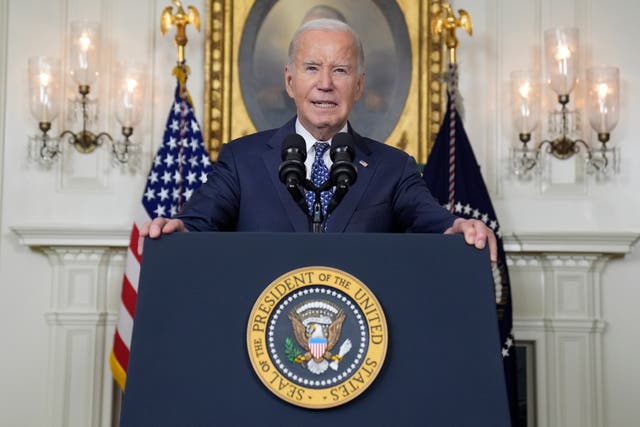 <p>President Joe Biden speaks in the Diplomatic Reception Room of the White House, Tuesday, Feb. 8, 2024, in Washington</p>