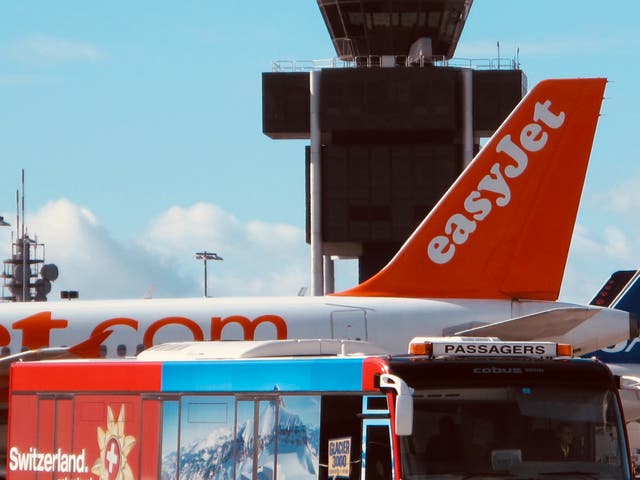 <p>Final destination: easyJet aircraft at Geneva airport in Switzerland, where the flight from Edinburgh landed safely (file photo)</p>