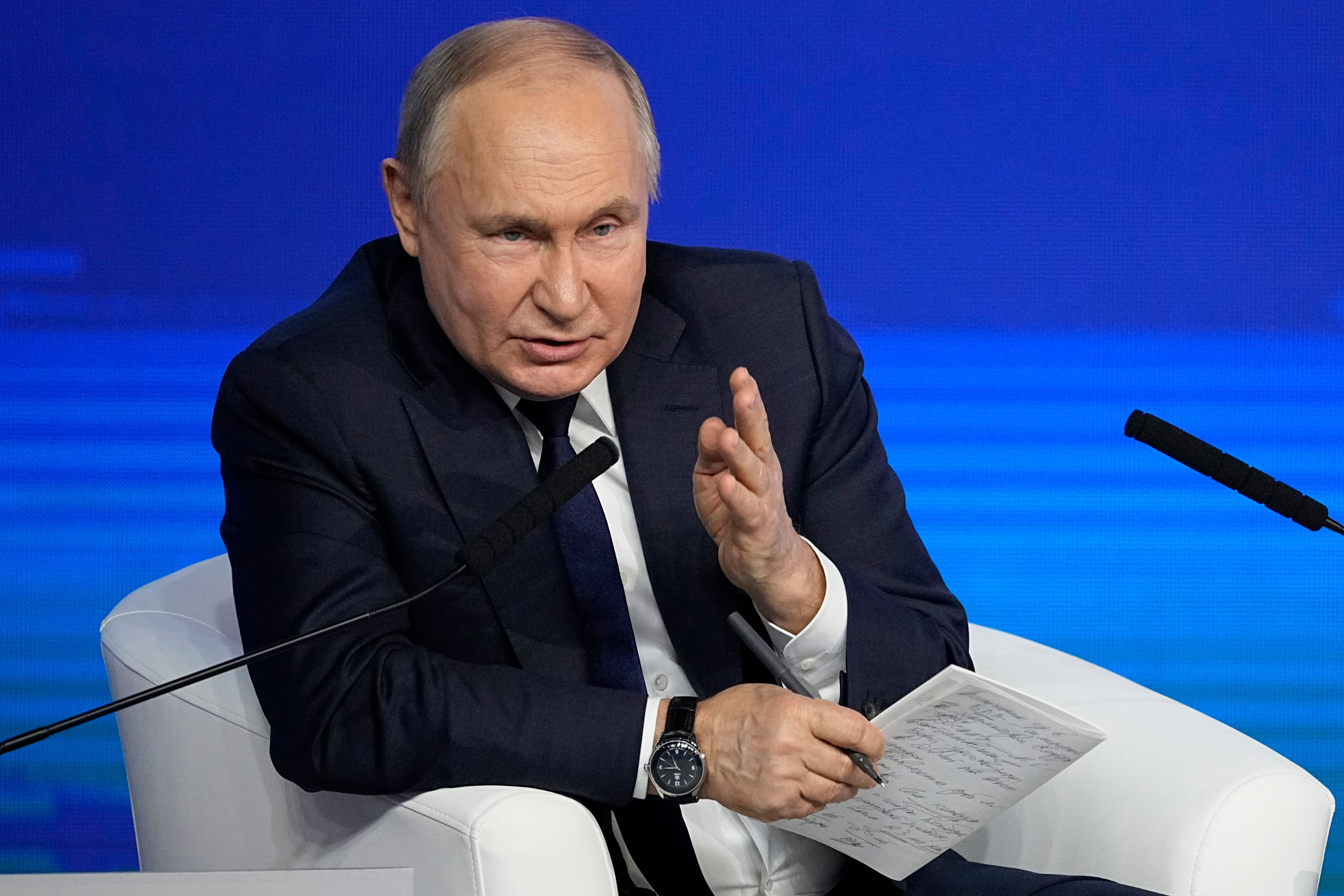 Russian President Vladimir Putin has again blamed the West for the war in Ukraine (Alexander Zemlianichenko/AP)