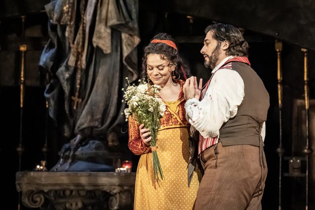 <p>Ausrine Stundyte (Tosca) and Marcelo Puente (Cavaradossi) in ‘Tosca'</p>