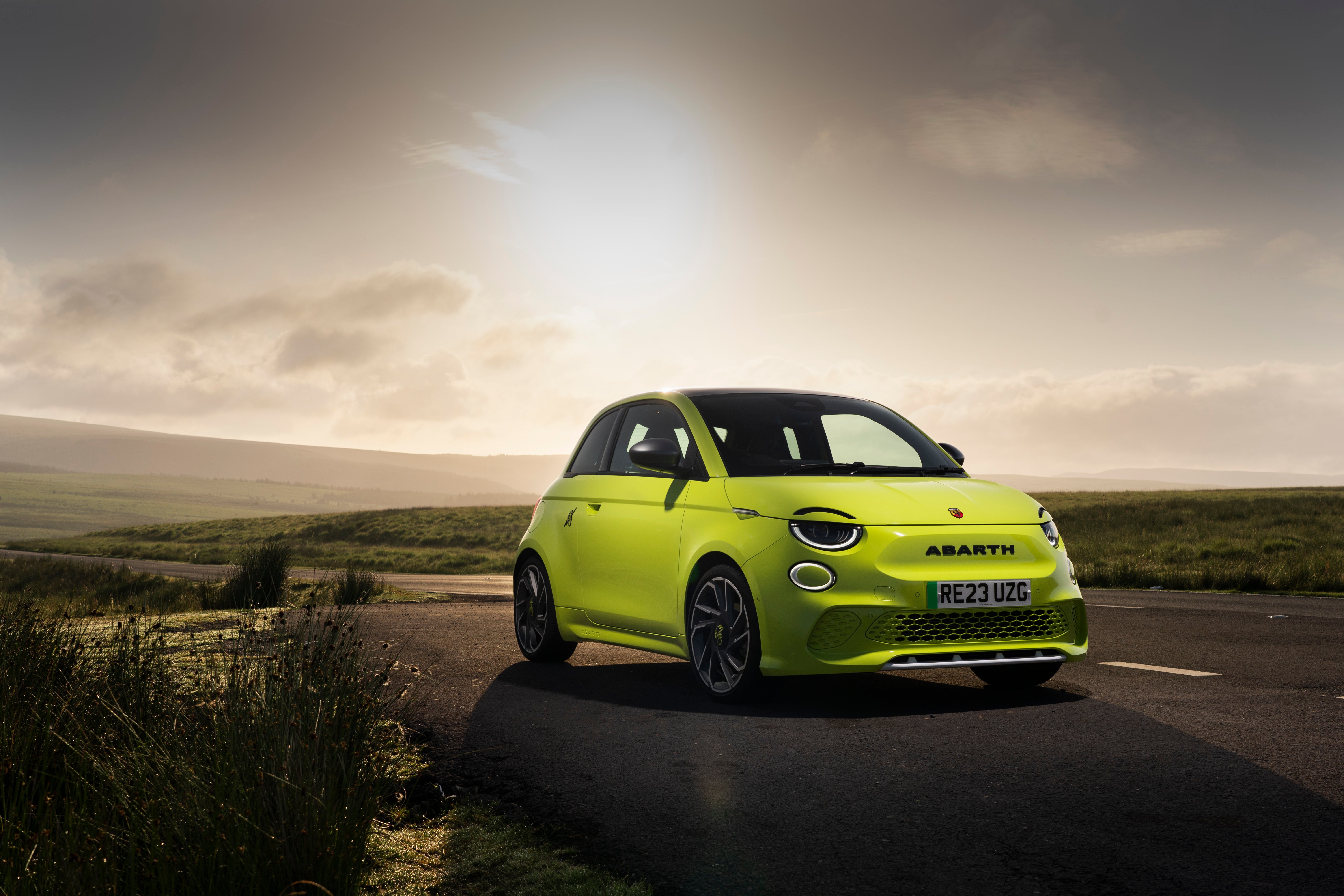 Not a car for the bashful: the Abarth 500e in its ‘Acid Green’ paintwork