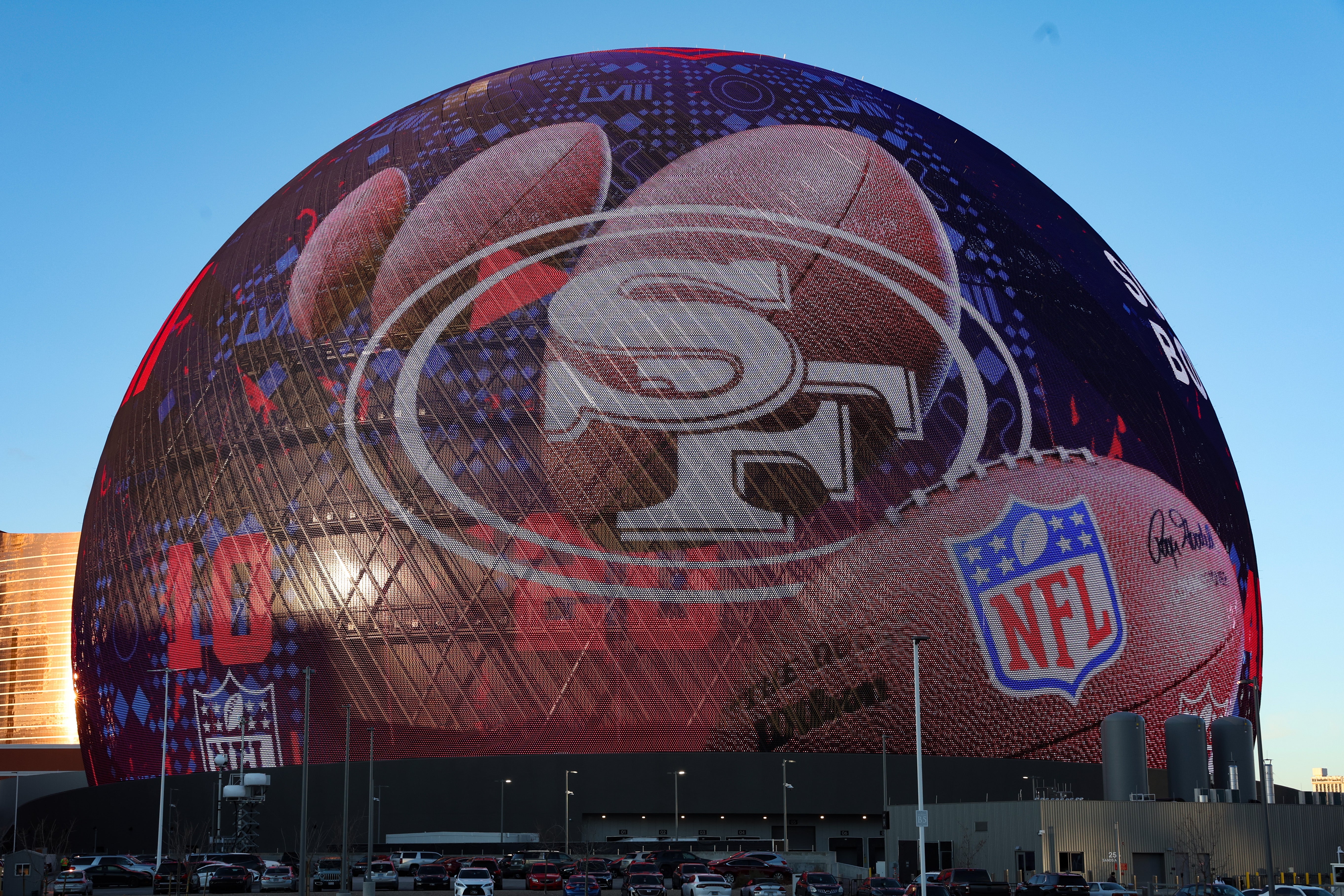 The Sphere displaying San Francisco 49ers signage