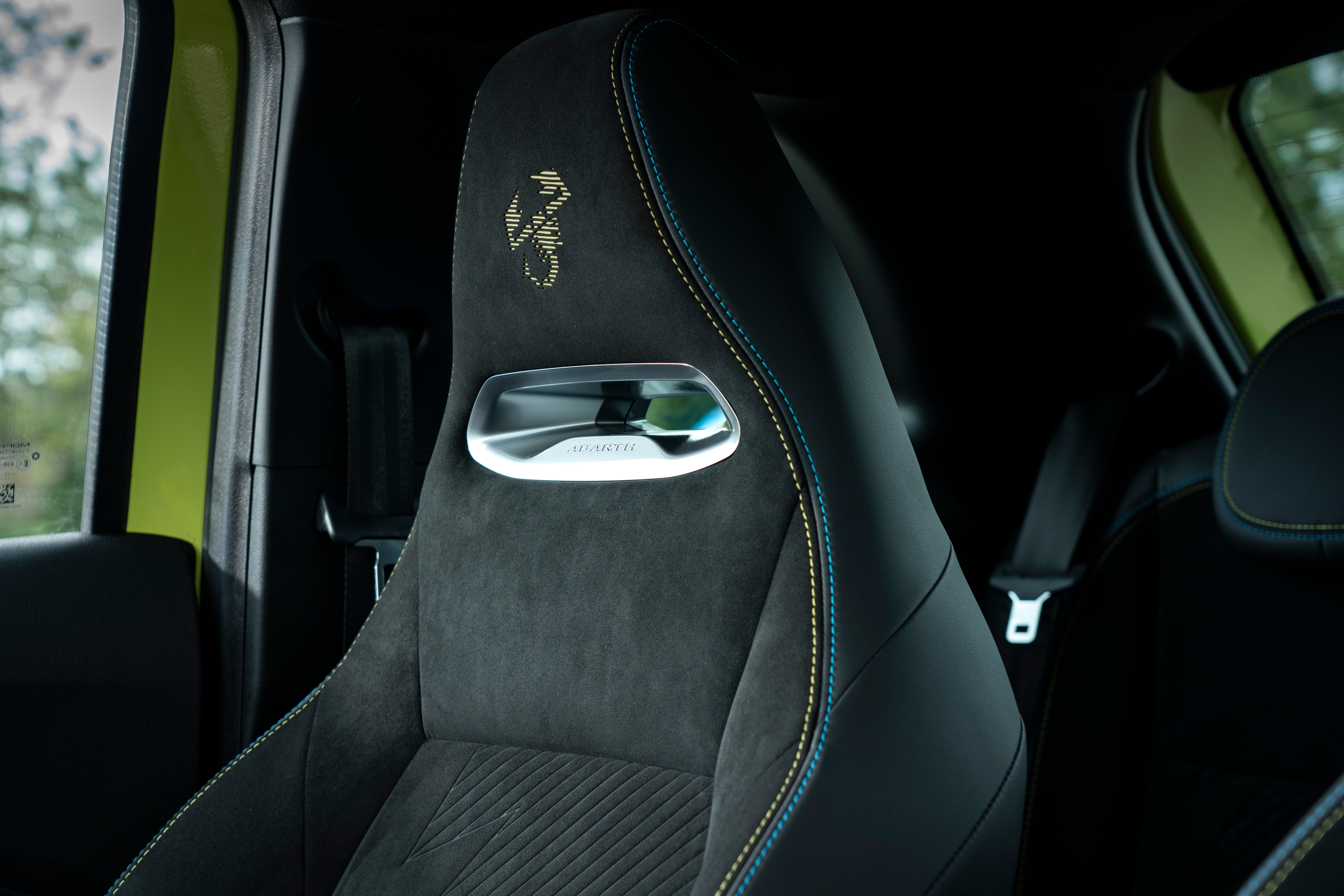 The 500e has Alcantara racing-inspired seats with integrated headrests