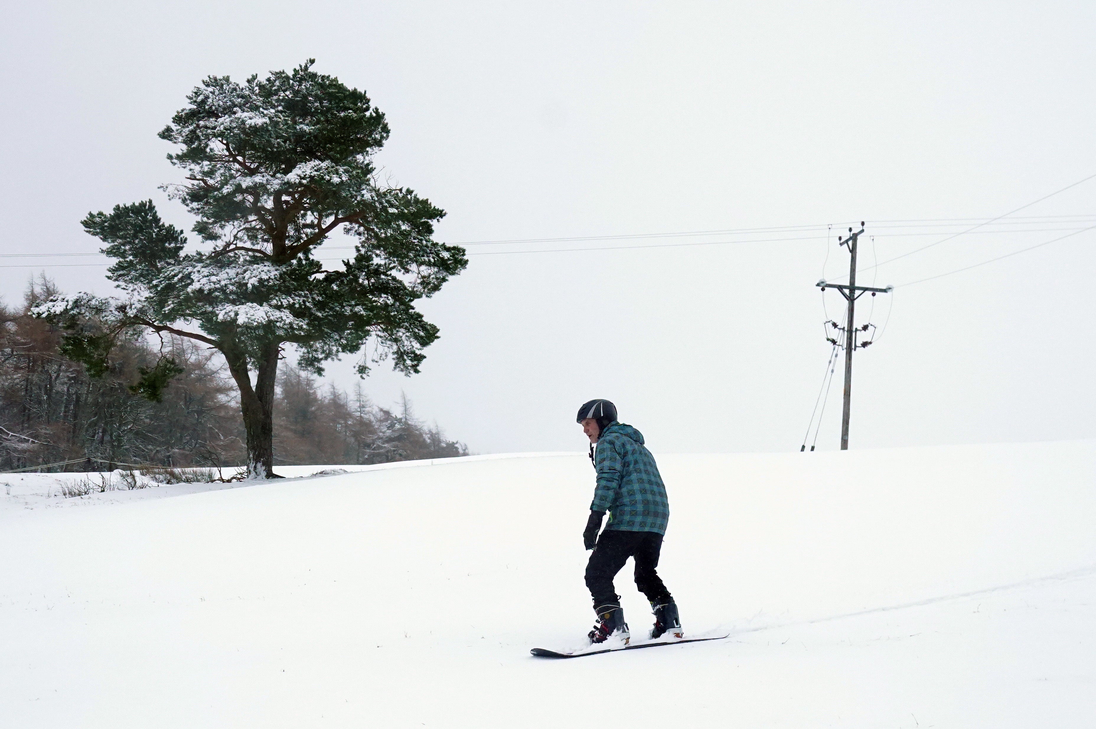 A snow boarder in Allenheads, Northumberland