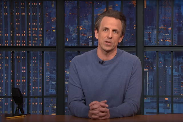 <p>Seth Meyers said that Trump’s claim that if he is taken off the ballot would be bad from democracy is without any sense of ‘irony or self-awareness’ </p>