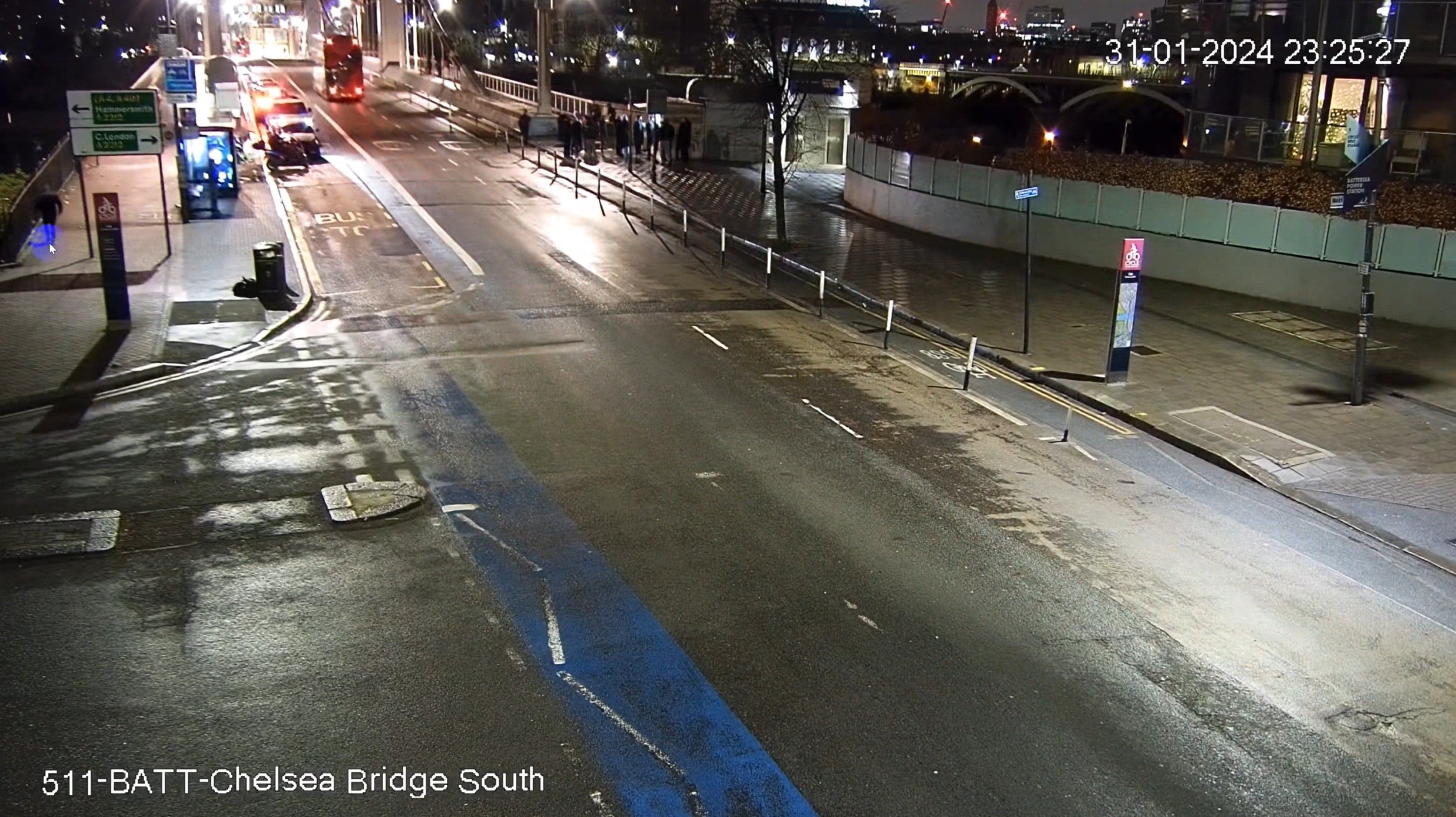 CCTV footage of Ezedi (left in black jacket) near Chelsea Bridge