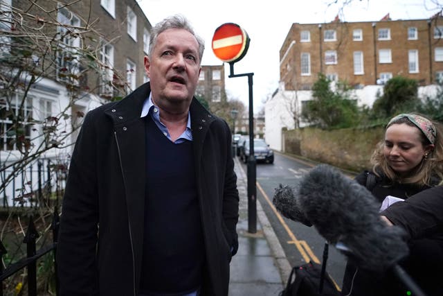 <p>Former Daily Mirror editor Piers Morgan speaking to the media outside his London home after the Duke of Sussex has settled the remaining parts of his phone hacking claim against Mirror Group Newspapers</p>