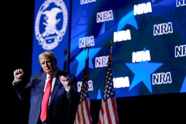 <p>Former President Donald Trump speaks at the at the National Rifle Association’s Great American Outdoor Show in Harrisburg, Pennsylvania on 9 February 2024 (AP Foto/Matt Rourke)</p>