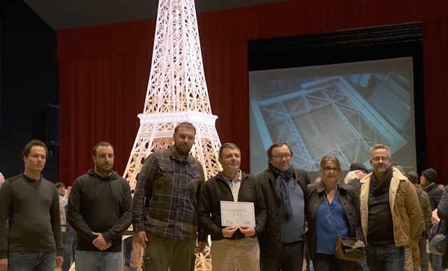 <p>Richard Plaud with his 23.6ft matchstick model of the Eiffel Tower </p>