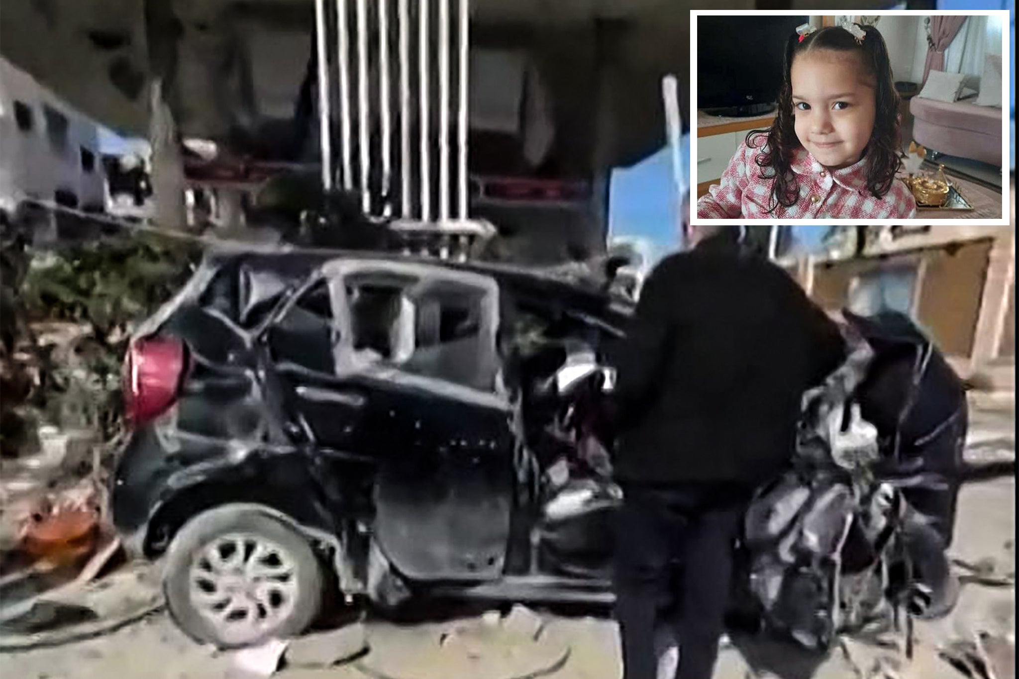 <p>The car that six-year-old Hind Rajab was riding in when Israeli tanks attacked, killing her and her family </p>