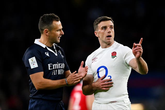 <p>George Ford (right) was denied a chance to re-take his attempt by referee James Doleman </p>