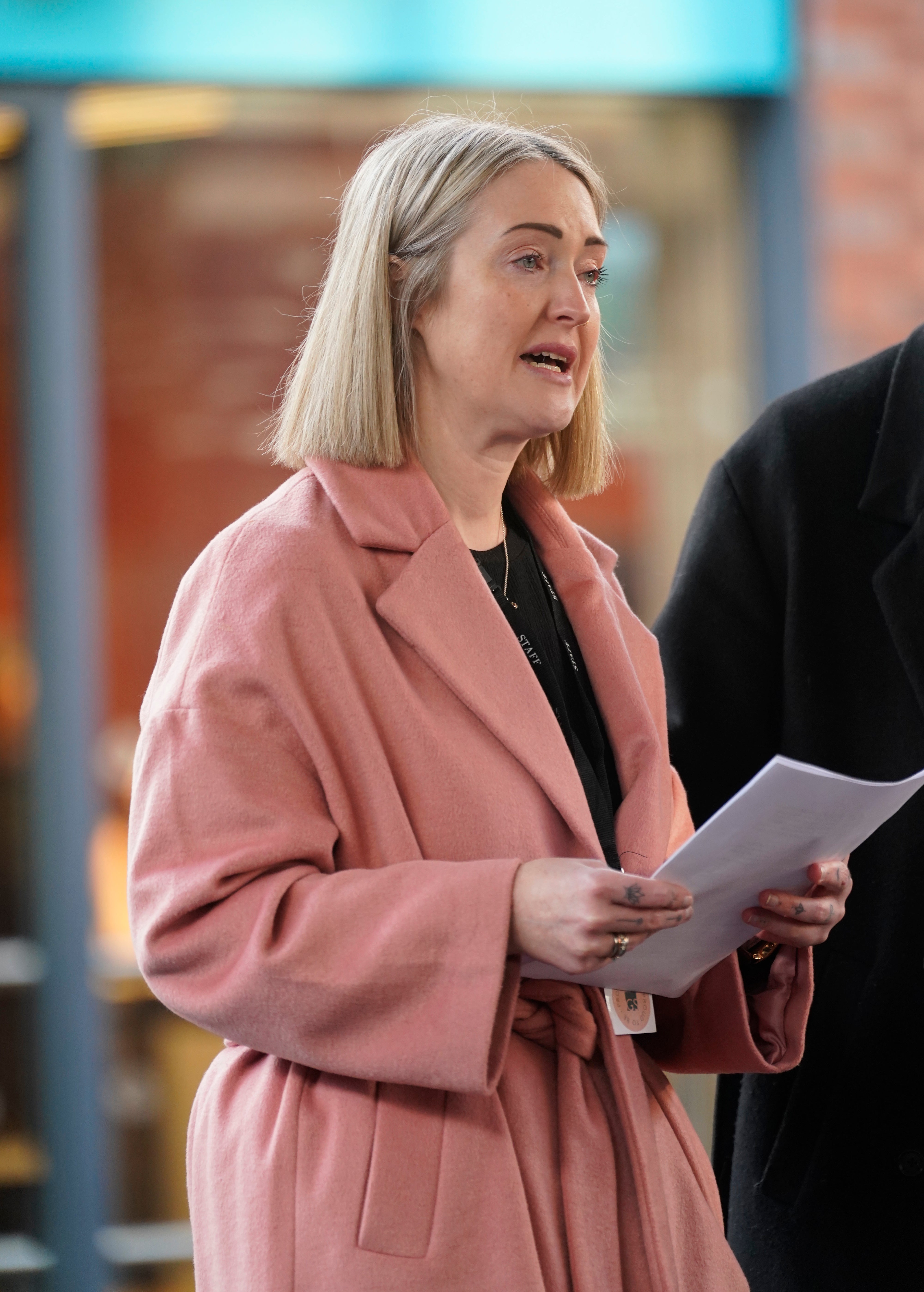 Esther Ghey, the mother of murdered 16-year-old Brianna Ghey, speaking at a vigil in Golden Square, Warrington, to mark the first anniversary of her daughter's death
