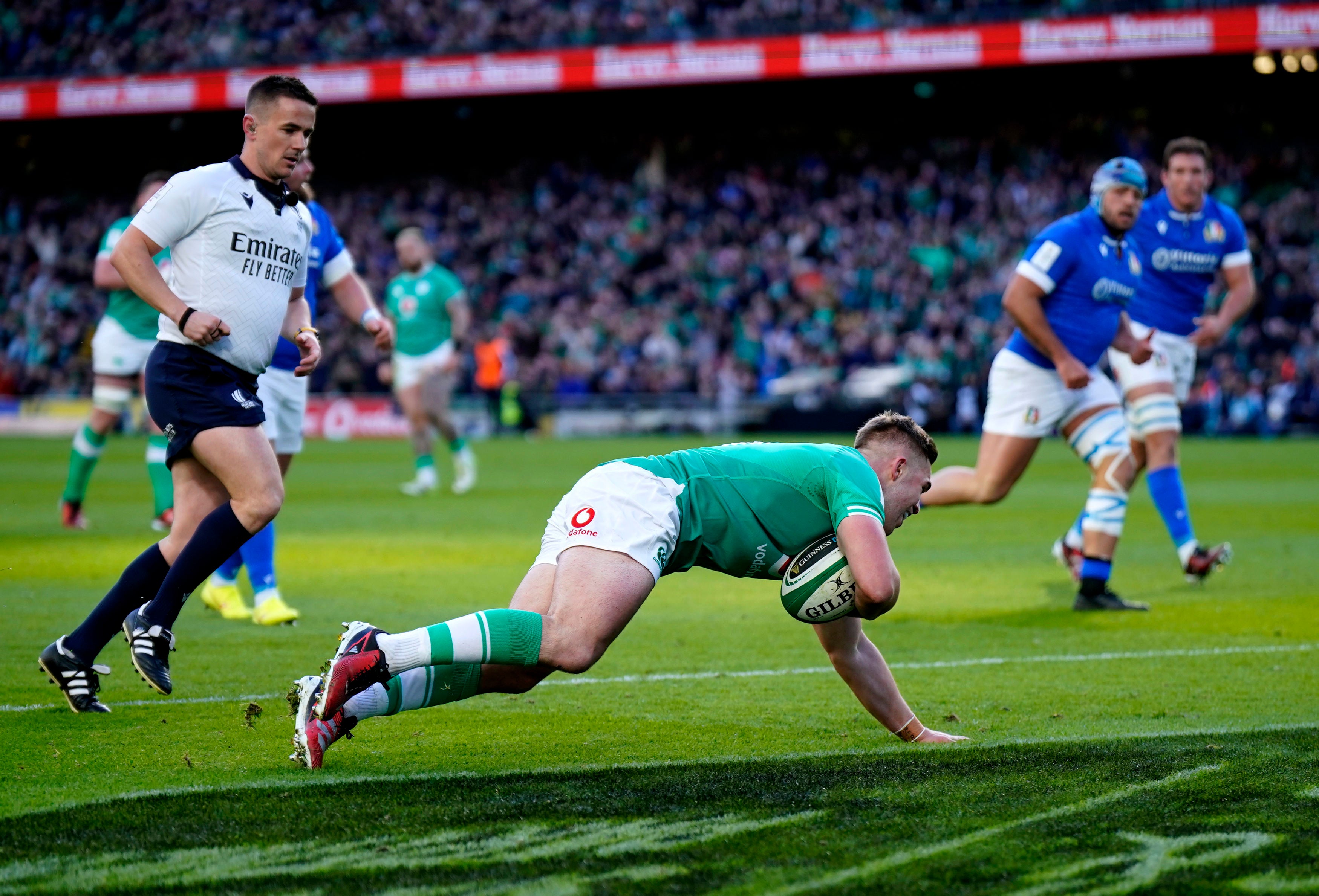 Crowley’s try was the first of six for Ireland who also secured a bonus point