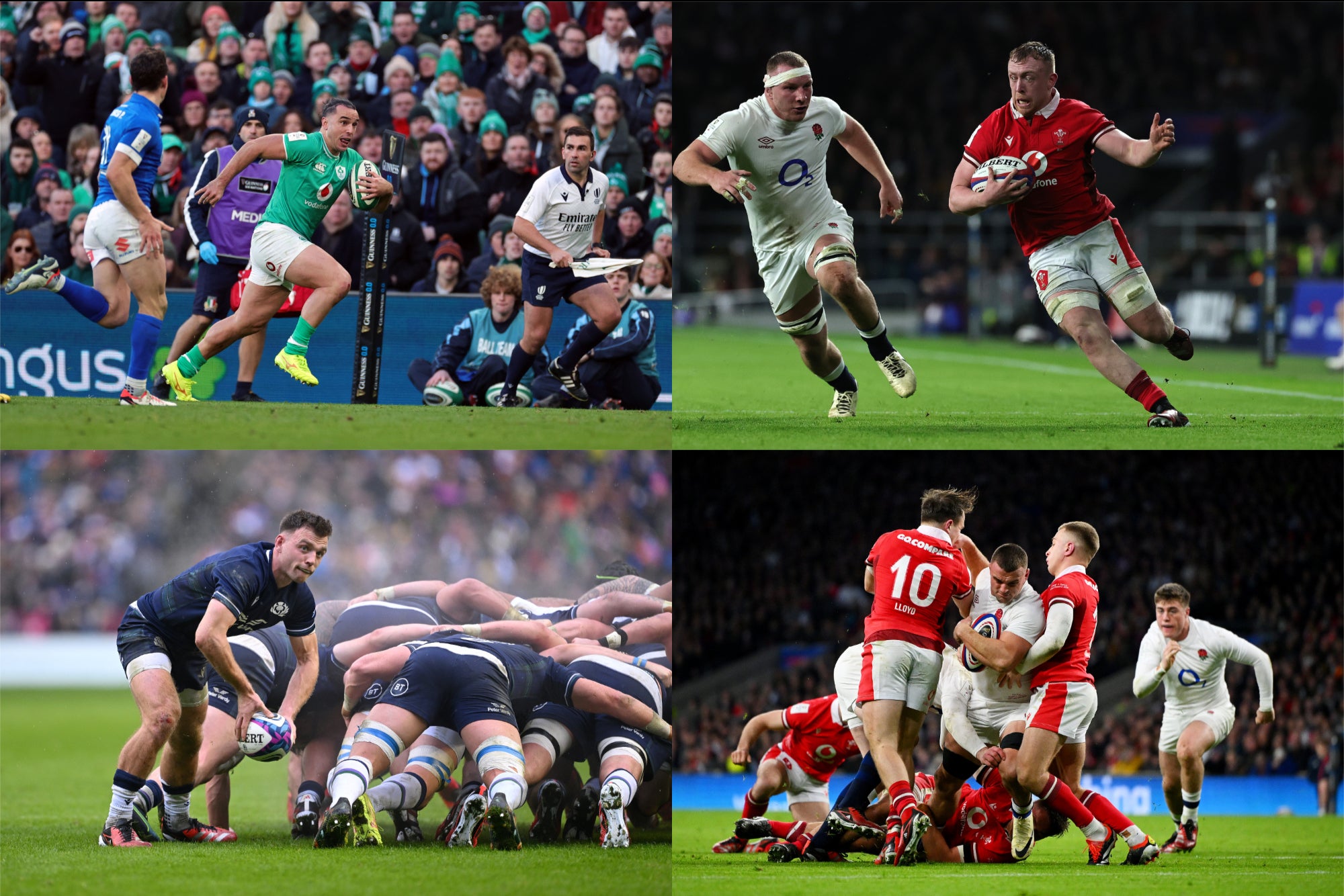 <p>James Lowe, Tommy Reffell, Ben Earl and Ben White (clockwise from top left) were among the standout players in round two of the Six Nations</p>