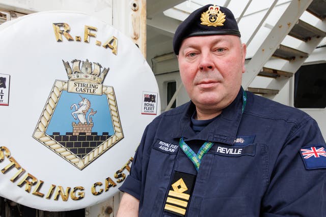 Stirling Castle’s commanding officer is Richard Reville (Steve Walsh/PA)Commanding Officer Richard Reville during a tour of the Royal Navy’s new minehunting “mothership”, RFA Stirling Castle, which has recently arrived at its new home on the Clyde. The ship will ultimately use autonomous boats to detect and destroy sea mines. Picture date: Friday February 9, 2024. PA Photo. See PA story DEFENCE StirlingCastle. Photo credit should read: Steve Welsh/PA Wire