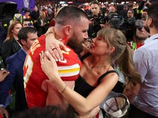 Super Bowl 2024 live: Taylor Swift and Travis Kelce kiss on the field after Chiefs win