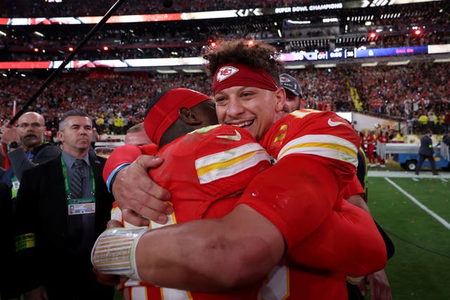 <p>‘That guy’s got magic in his right arm’: Patrick Mahomes, the Kansas City Chiefs quarterback, celebrates winning his third Super Bowl </p>