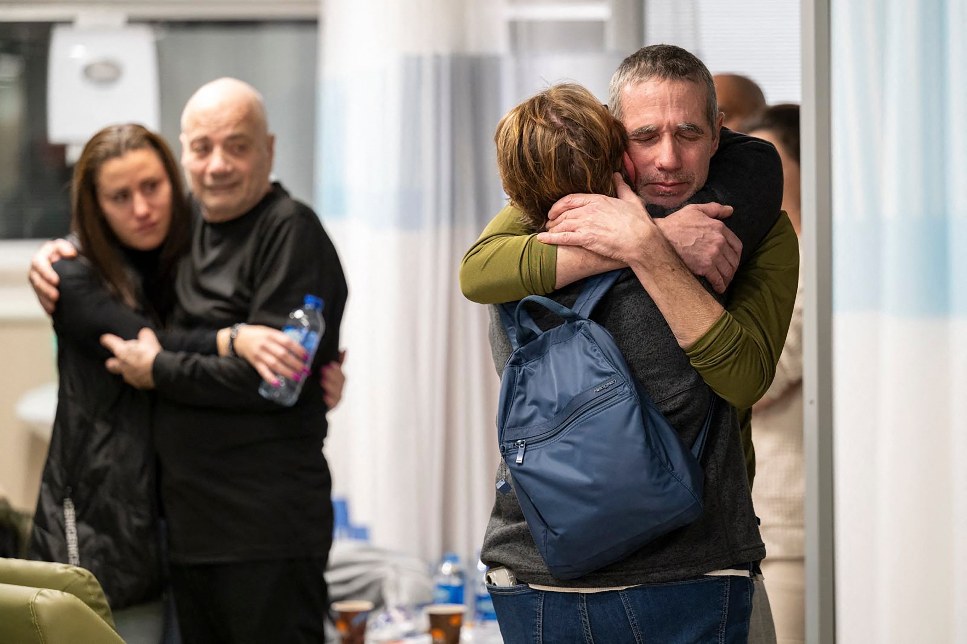 Rescued Israeli-Argentinian hostage Fernando Simon Marman being reunited with his family at the Tel Hashomer Hospital in Ramat Gan
