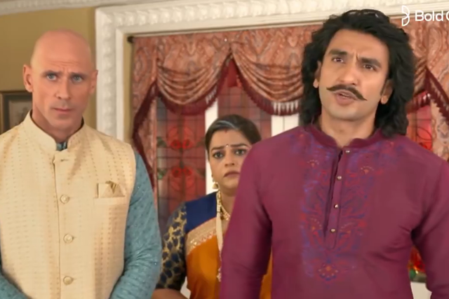 <p>Bollywood actor Ranveer Singh features in an advert with Johnny Sins  </p>