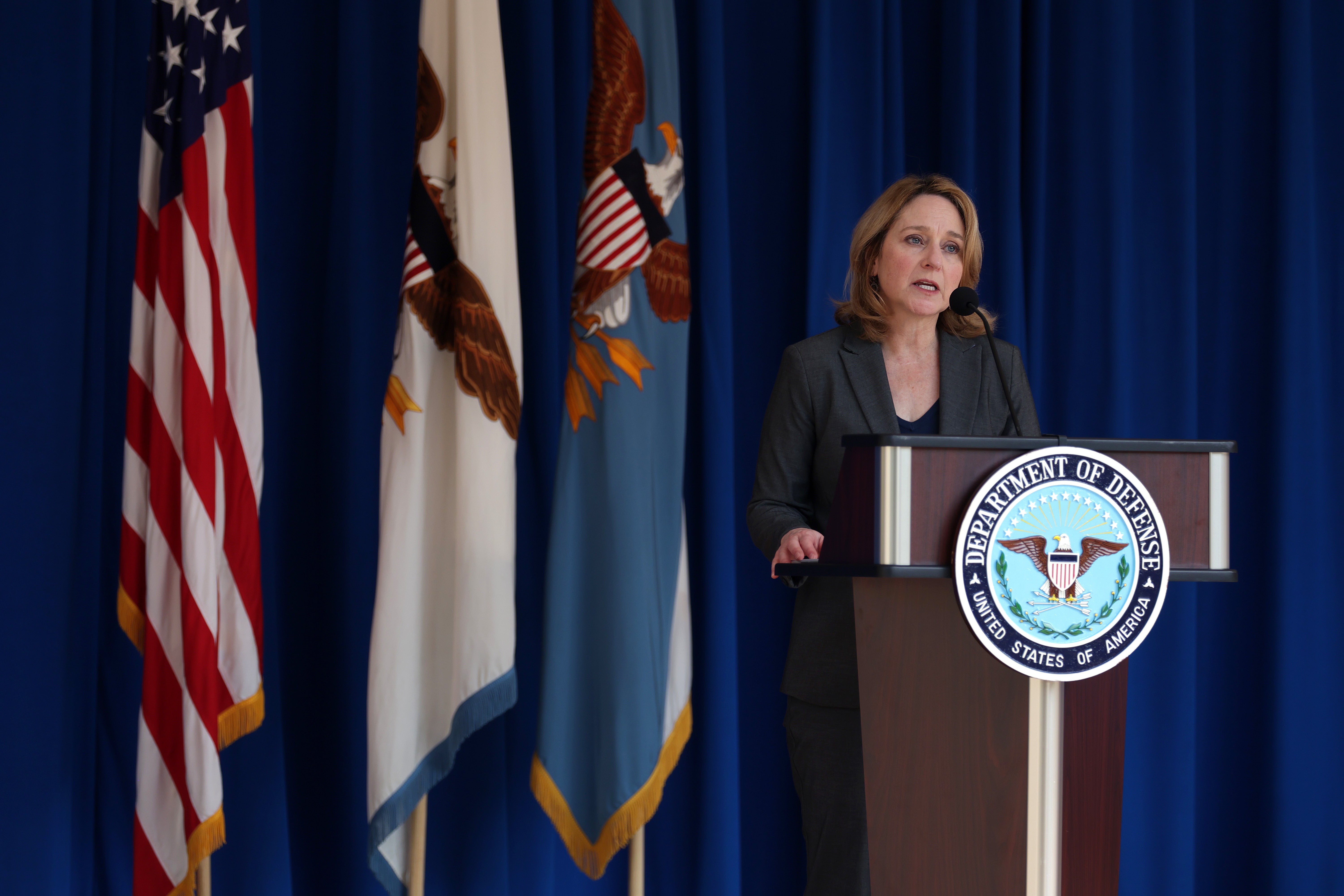 Kathleen Hicks speaks during a September 11th Pentagon Staff Memorial Observance ceremony