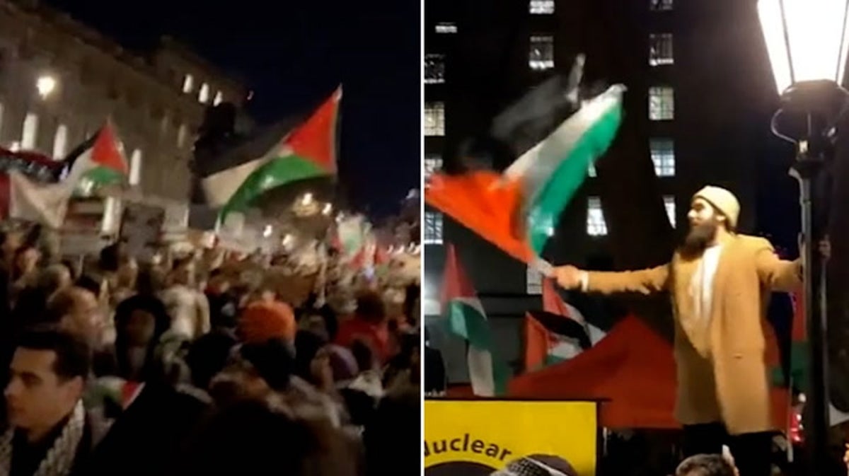 Pro-Palestine protesters gather outside Downing Street after Rafah airstrikes
