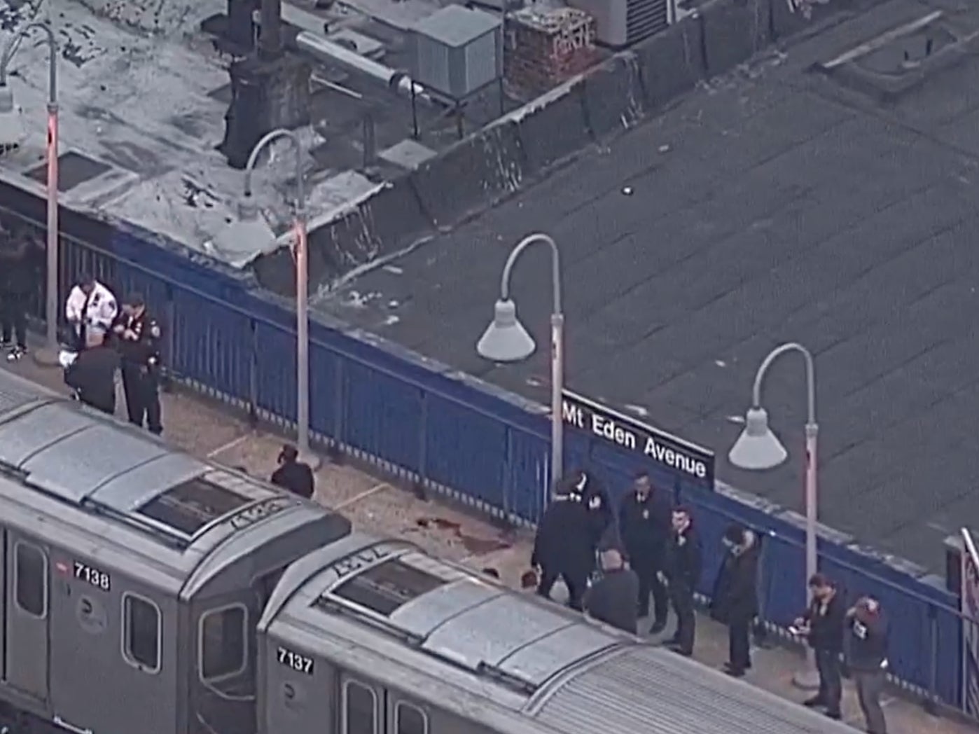 <p>Police officers gather at Mount Eden station in New York City on Monday 12 February 2024</p>
