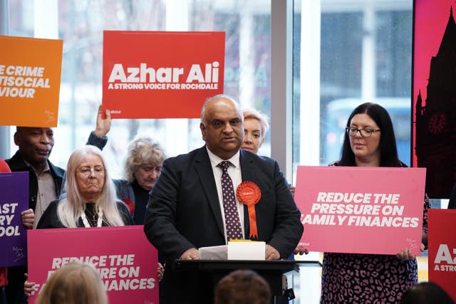 <p>Labour’s candidate for Rochdale Azhar Ali lost the party’s support on Monday (Peter Byrne/PA)</p>