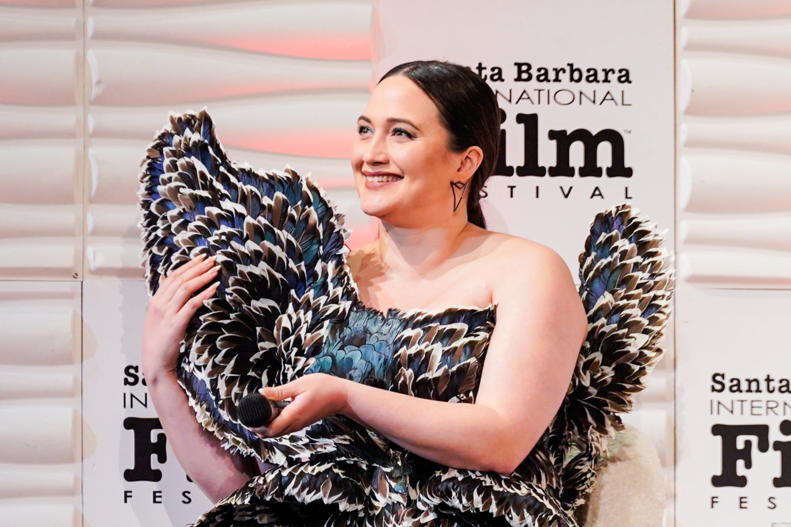 Lily Gladstone speaking at the Santa Barbara International Film Festival’s Virtuosos Awards