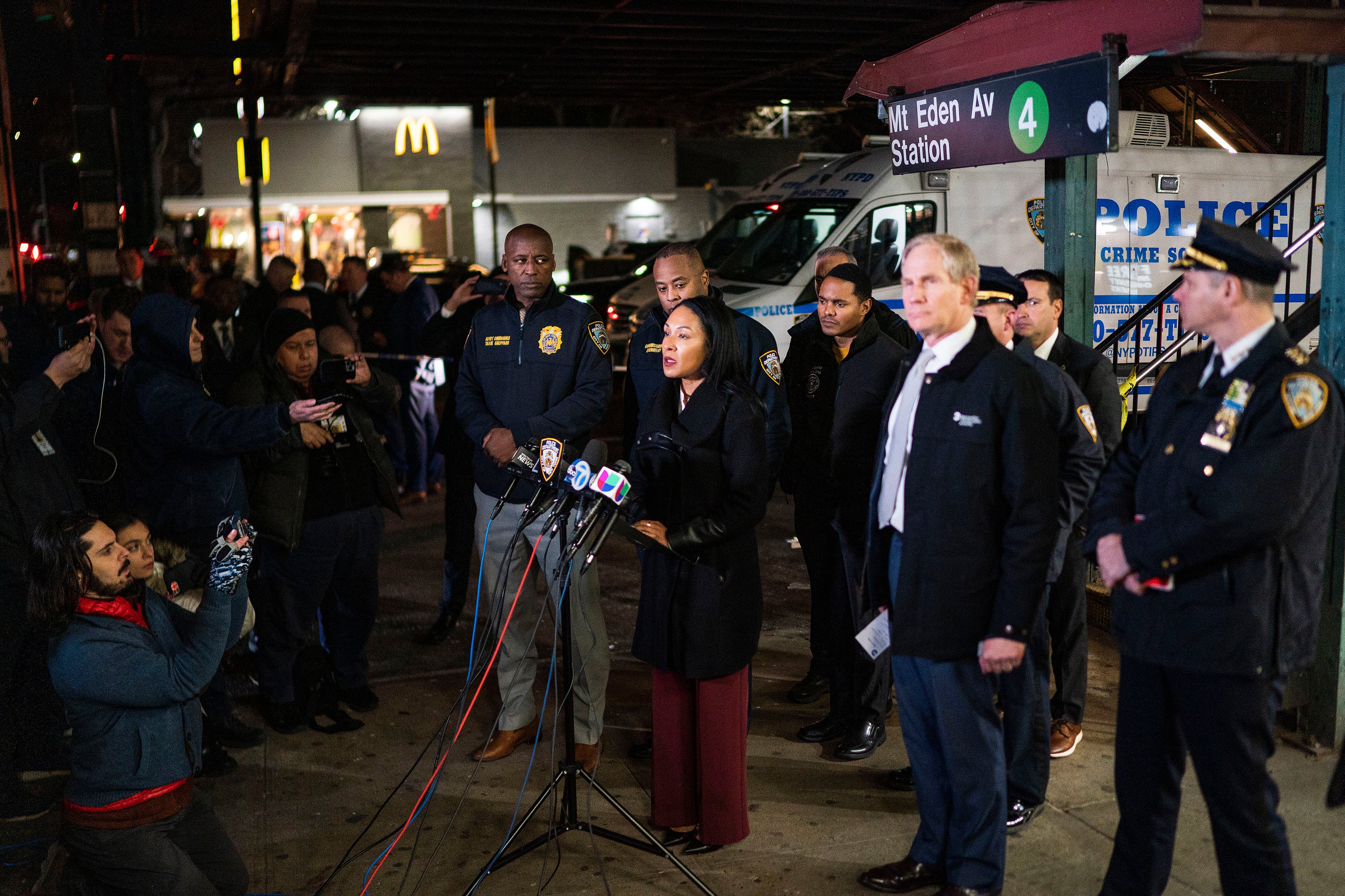 NYPD’s Tanya Kinsella speaks to the media after the shooting