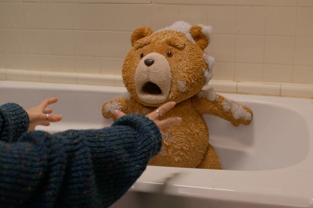 <p>The obnoxious Ted (Seth MacFarlane) receives a bath in the new TV prequel </p>