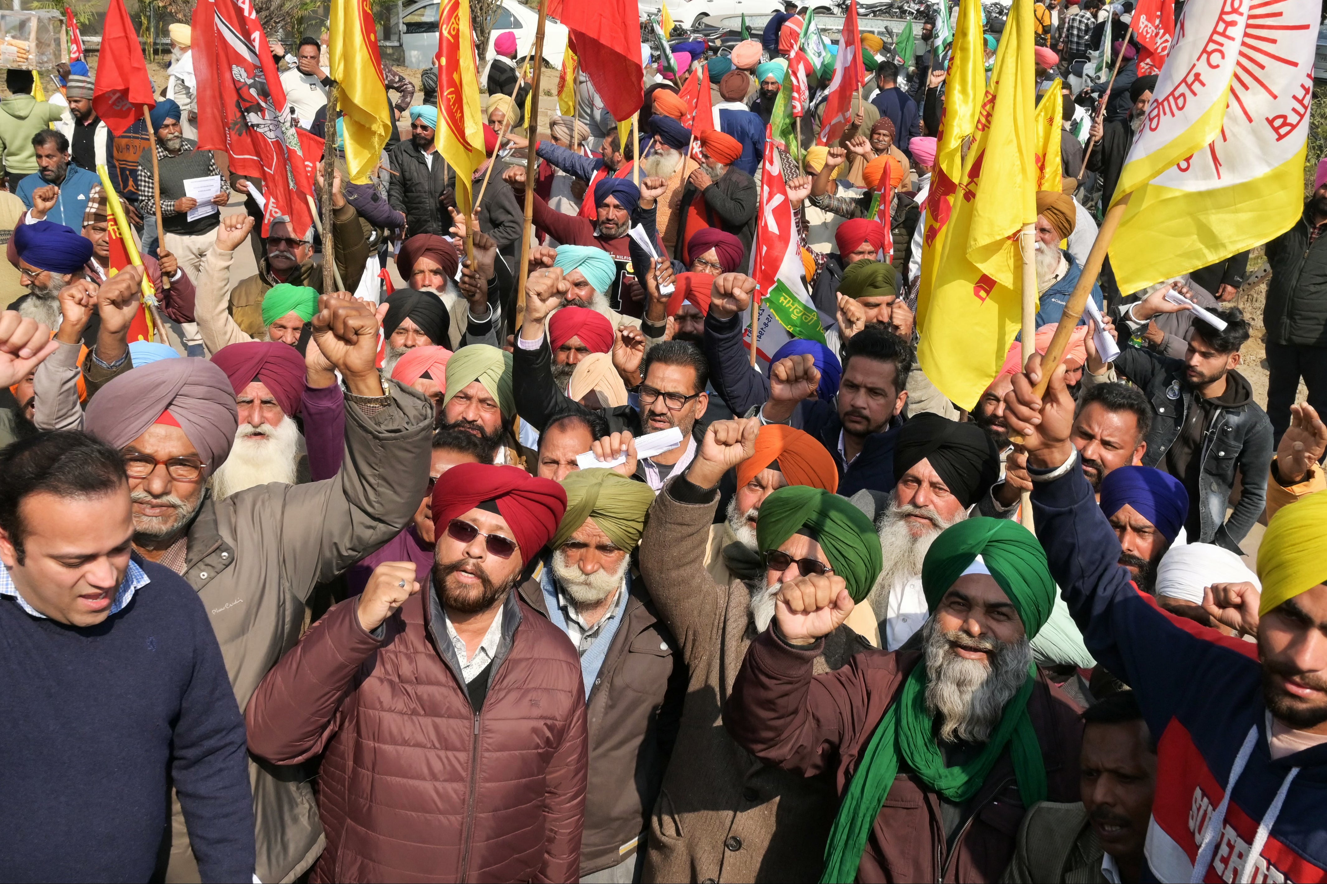 Workers demand guaranteed minimum prices for crops in Amritsar yesterday