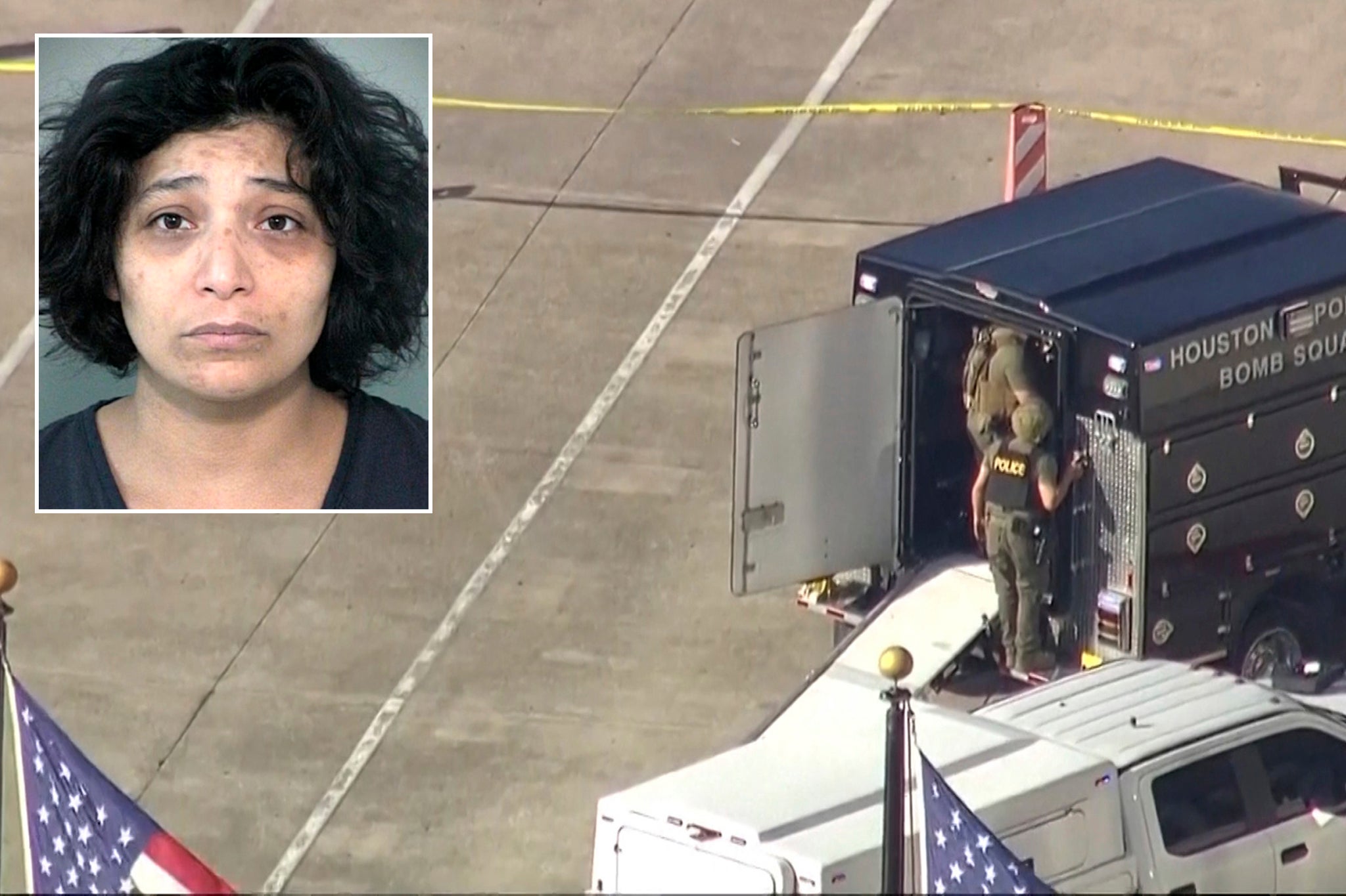 <p>Genesse Moreno, top left, and police on the scene of the shooting, right.</p>