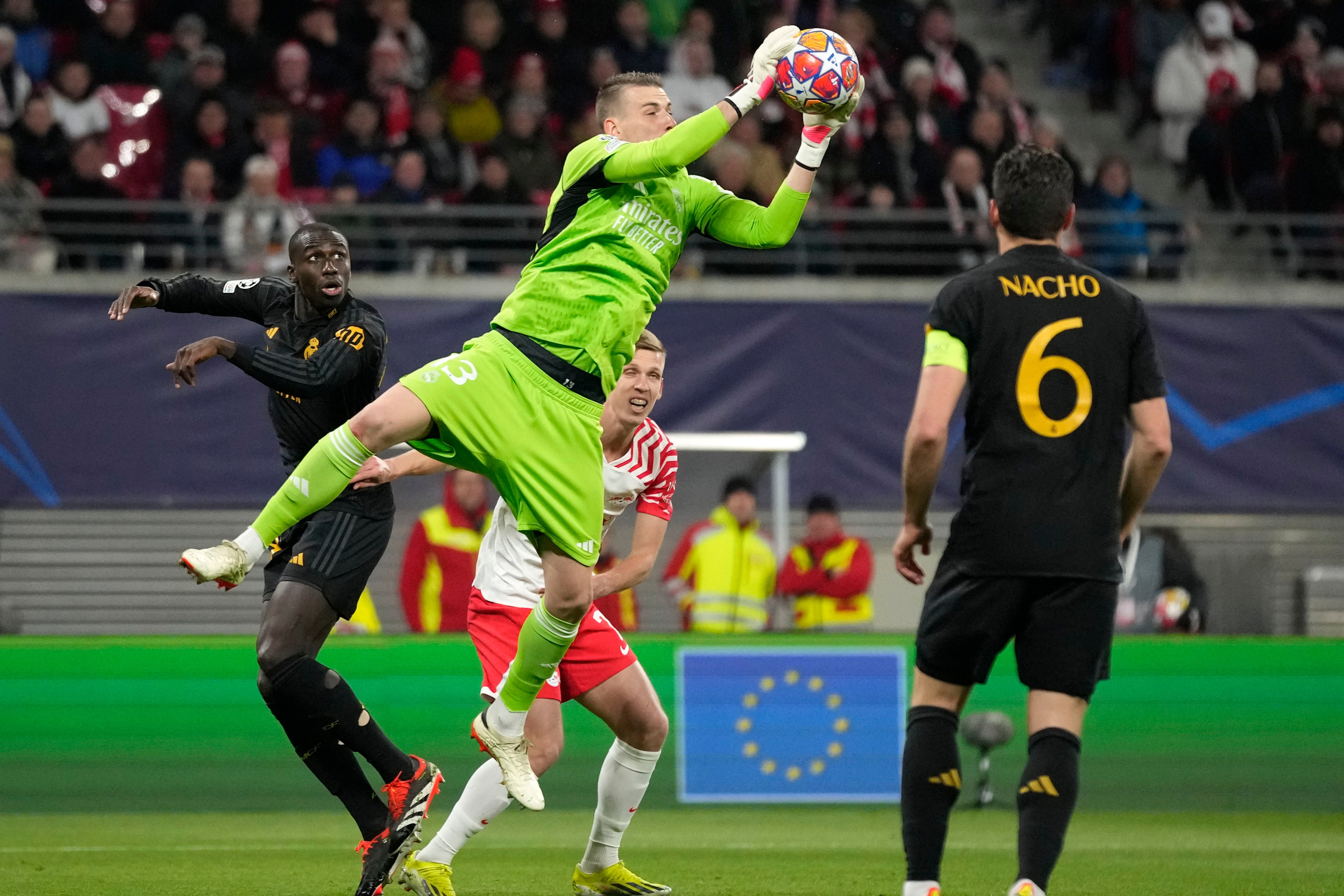 Andriy Lunin made some crucial saves to deny RB Leipzig a goal