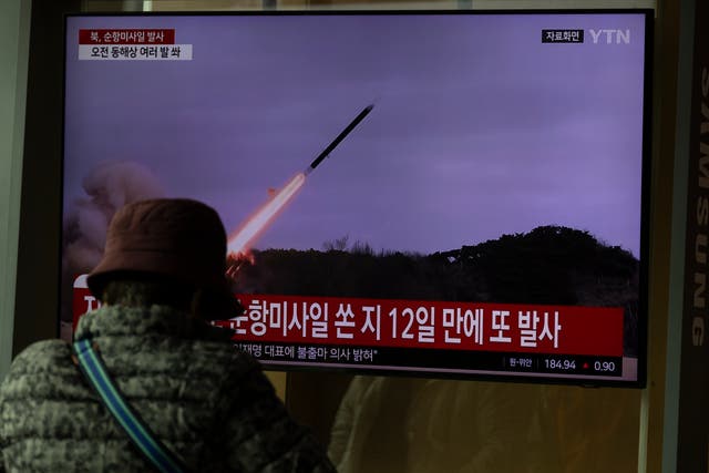 <p>A woman watches the news at a station in Seoul, South Korea, 14 February 2024. According to South Korea’s Joint Chiefs of Staff (JCS), North Korea launched a Cruise Missile into the East Sea on 14 February 2024</p>