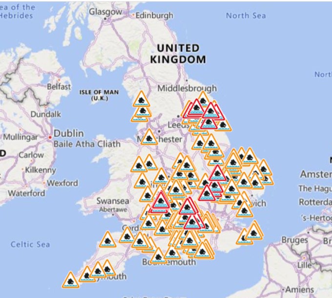 Flood alerts issued across southern and central England on Wednesday