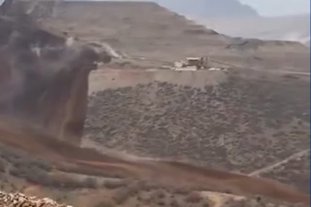 <p>A still from a video shows landslide sweeping across the valley in eastern Turkey</p>