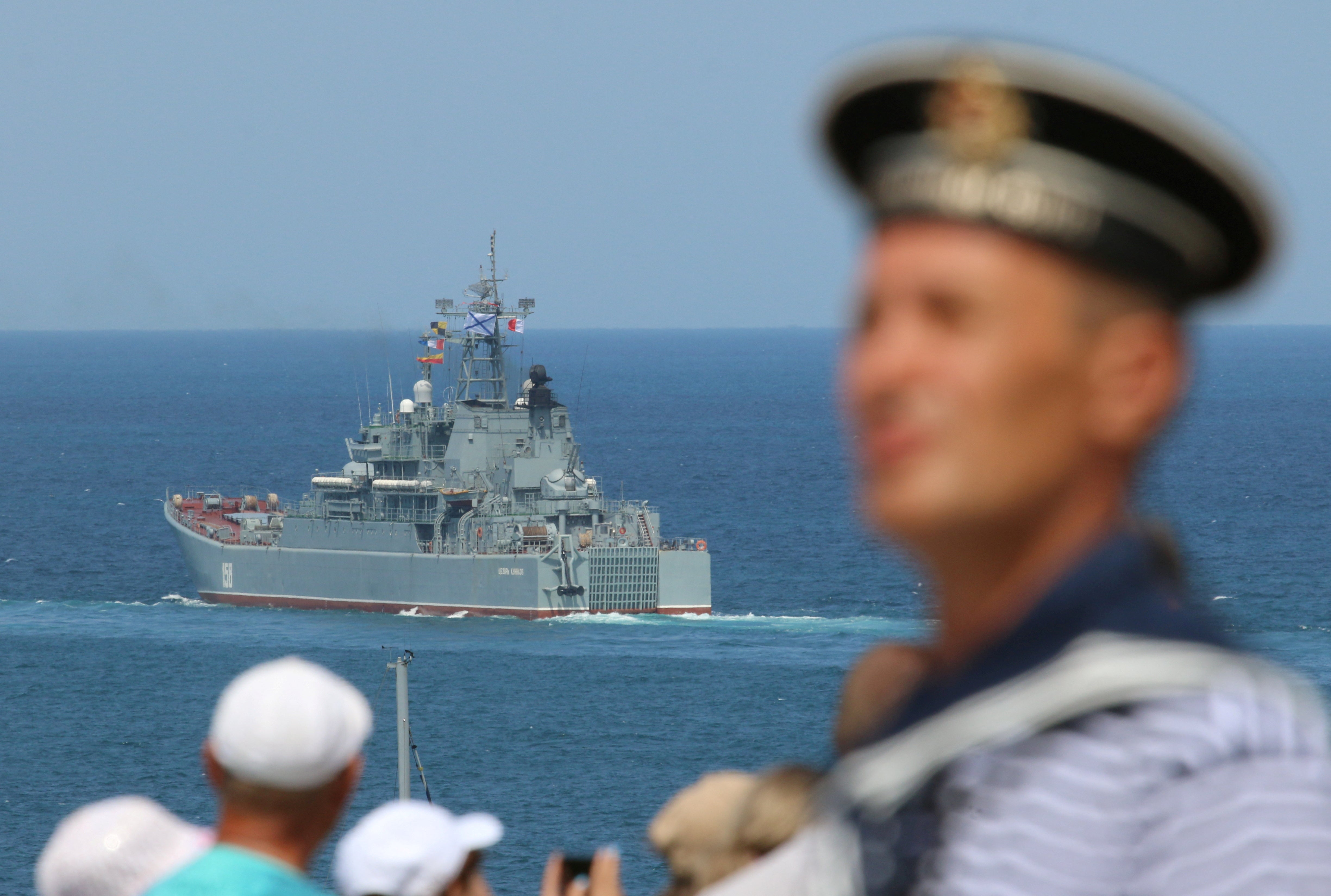 FILE PHOTO: The Russian Navy’s large landing ship Caesar Kunikov sails during the Navy Day parade in the Black Sea