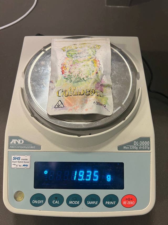 <p>A view shows a pack displaying an image of a marijuana leaf, what Russian customs officials called the belonging of a German citizen who was detained on arrival in the city of Saint Petersburg with gummy candies containing cannabis</p>