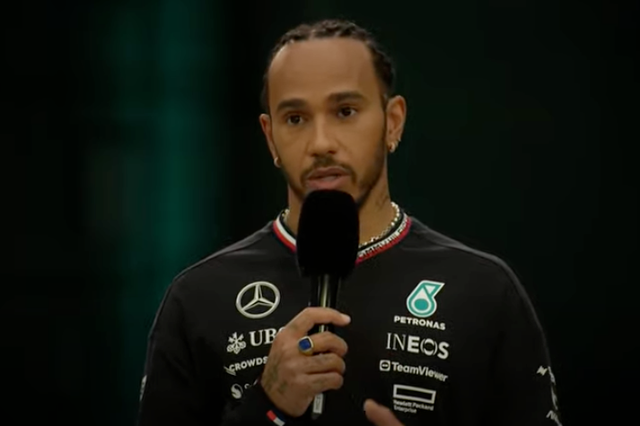 <p>Lewis Hamilton spoke at the launch of Mercedes’ W15 car on Wednesday </p>