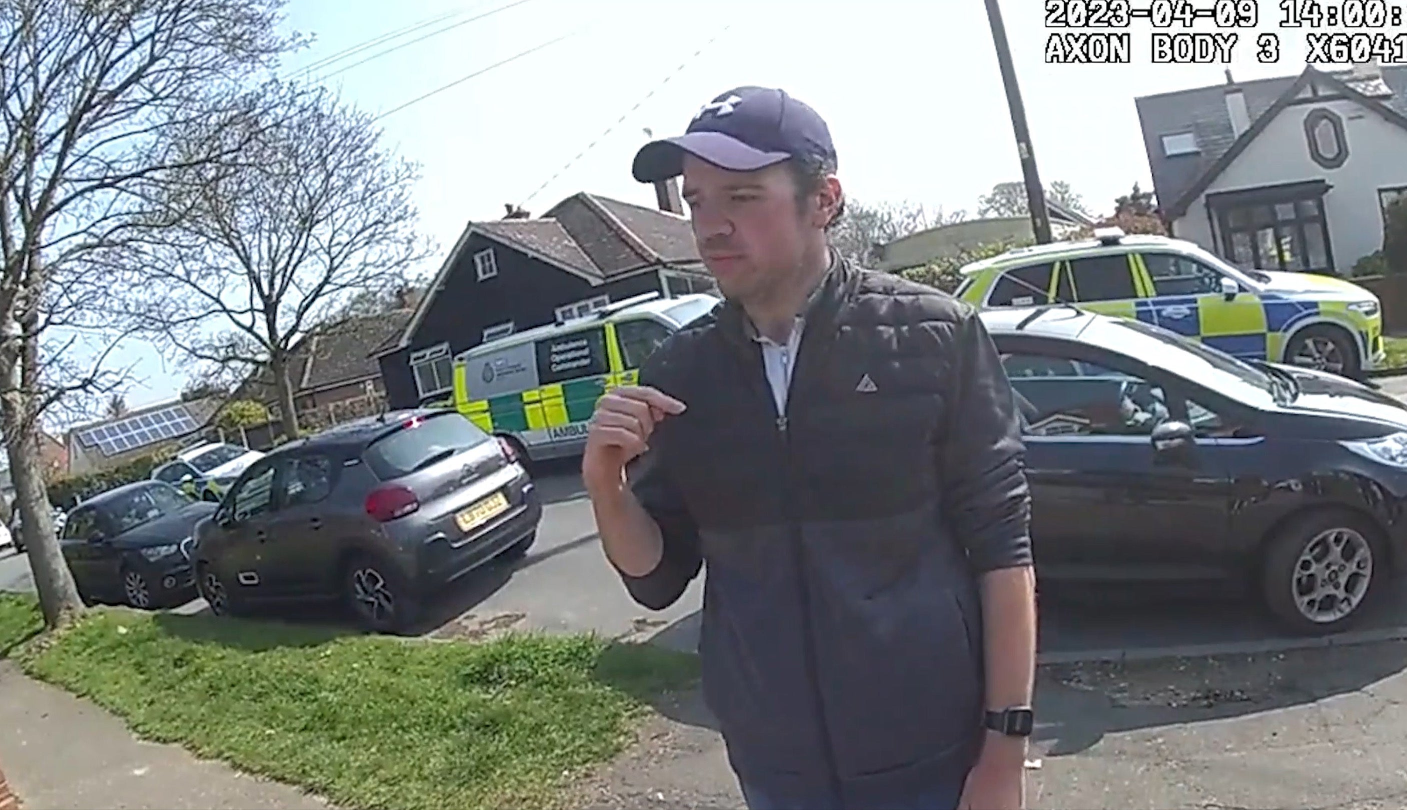 Screen grab taken from bodyworn video dated 09/04/23 issued by Essex Police of Luke D’Wit providing statements to the police