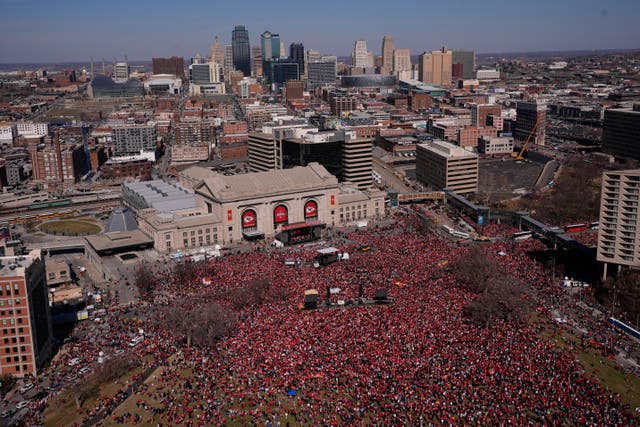 The Kansas City Chiefs were marking their Super Bowl success (Charlie Riedel/AP)