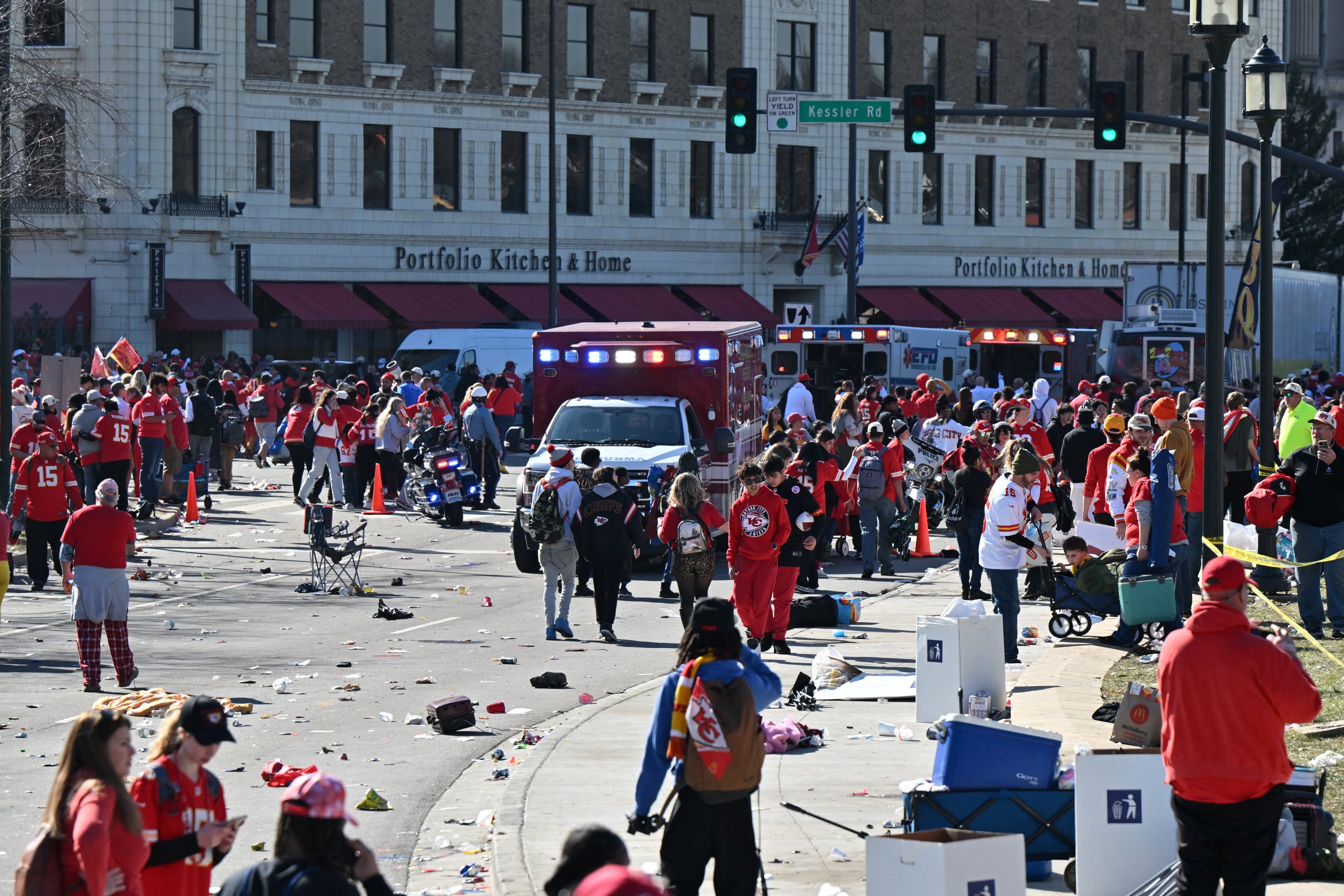 Hundreds of police officers swarmed the scenes as panicked fans ran, with some later carried out on stretchers