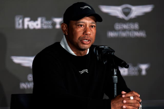 Tiger Woods speaks at a news conference (Ryan Kang/AP)