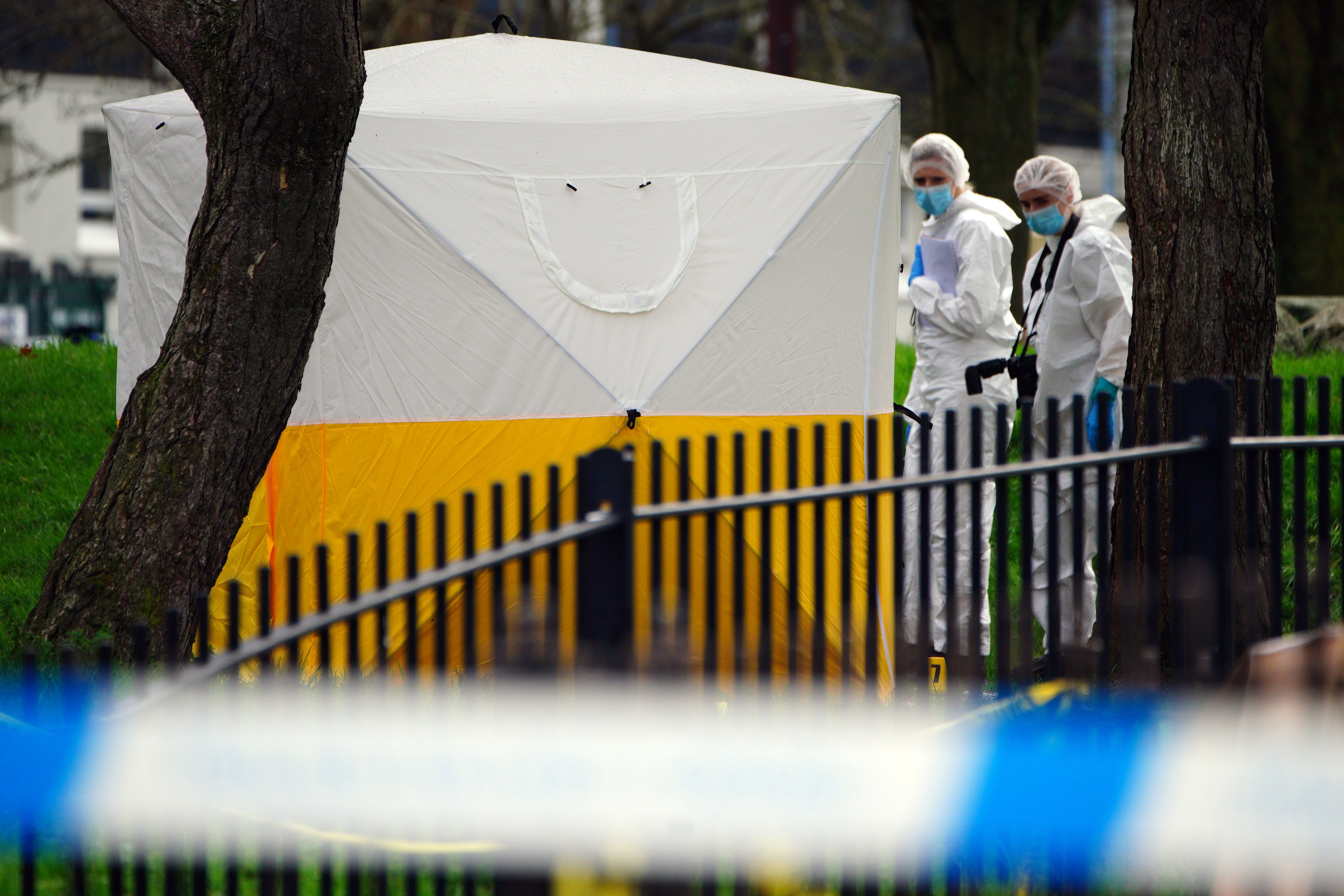 A Police tent near the scene in the St Philips area of Bristol where a 16-year-old boy has died after being stabbed (Ben Birchall/PA)