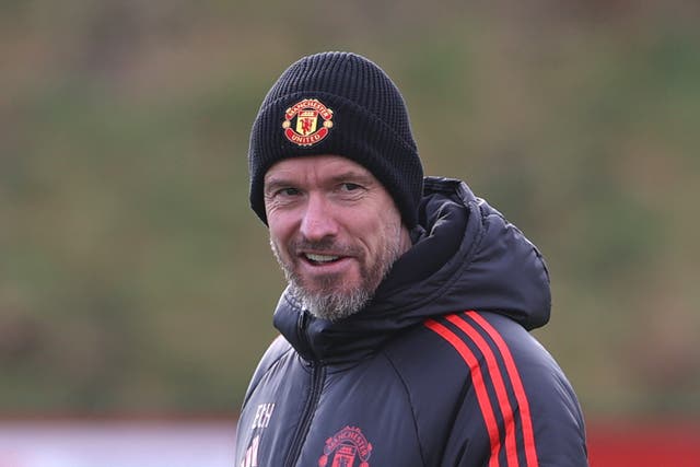 <p>Manchester United Head Coach Erik ten Hag looks on during a first team training session at Carrington Training Ground</p>