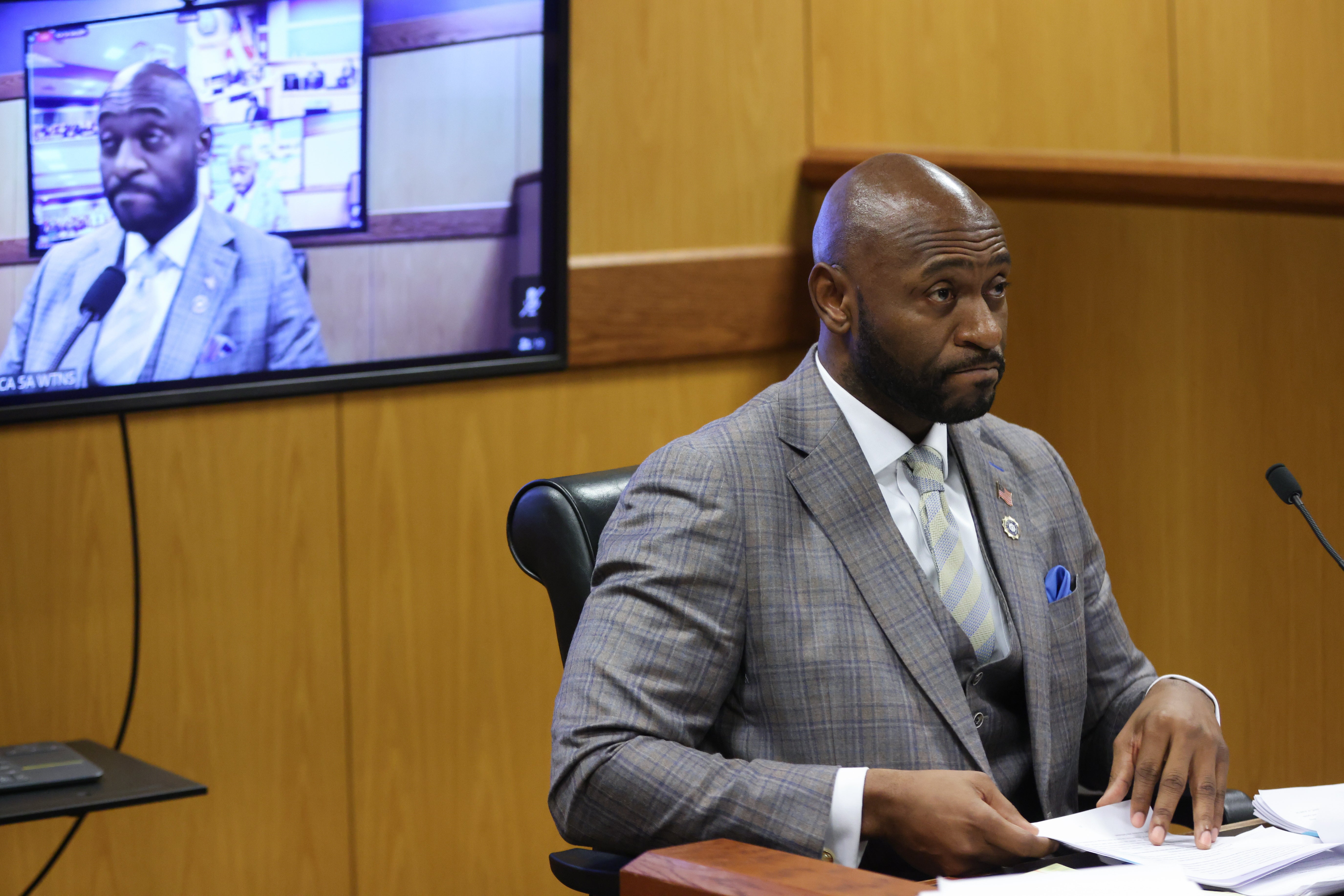 Fulton County Special Prosecutor Nathan Wade looks on during a hearing in the case of State of Georgia v. Donald John Trump at the Fulton County Courthouse in Atlanta, Georgia, USA, 15 February 2024