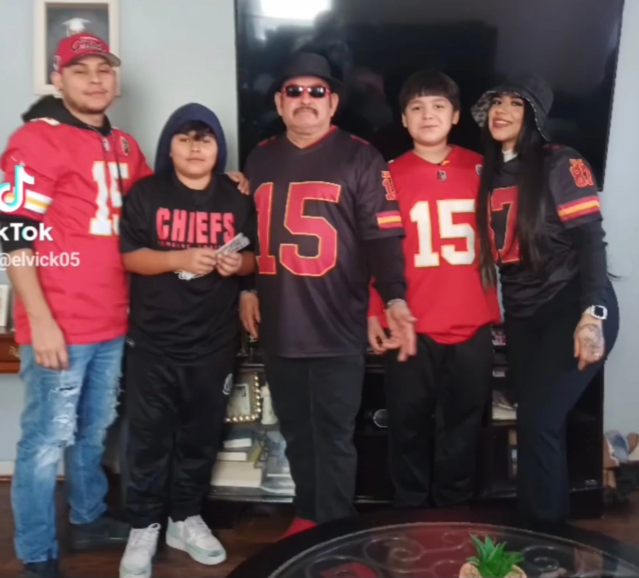From left to right, pictured happily before leaving for the parade: Kansas City residents Victor Salas Jr, 32; Isaac Salas, 10; Victor M. Salas; Samuel Arellano, 10; Eunice Salas, 25