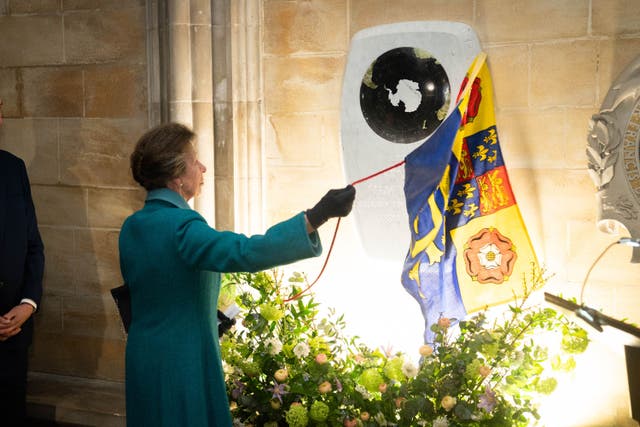 The Princess Royal unveils the Ernest Shackleton memorial stone (James Manning/PA)